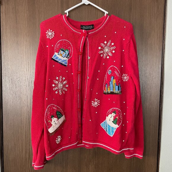 all points Sweaters - vintage red christmas sweater with detail beading and snowglobes